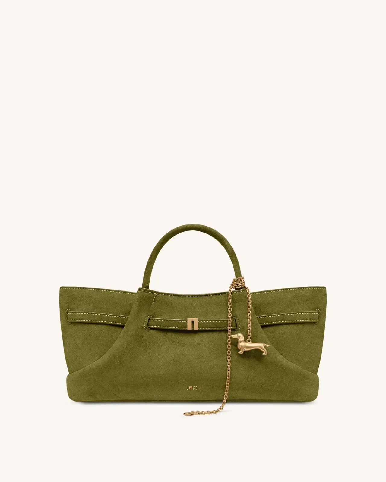 Jw Pei Maeve Dachshund Metal Charm Faux Suede Tote Bag Olive Green