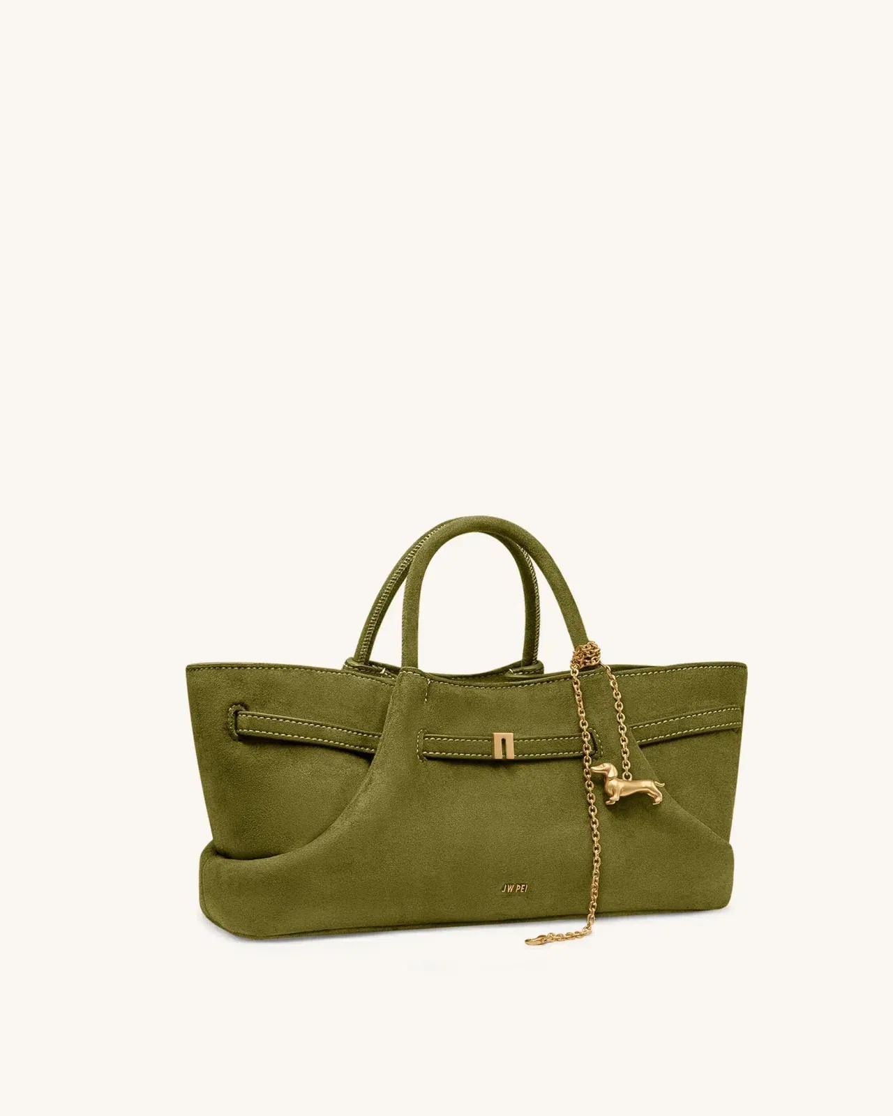 Jw Pei Maeve Dachshund Metal Charm Faux Suede Tote Bag Olive Green