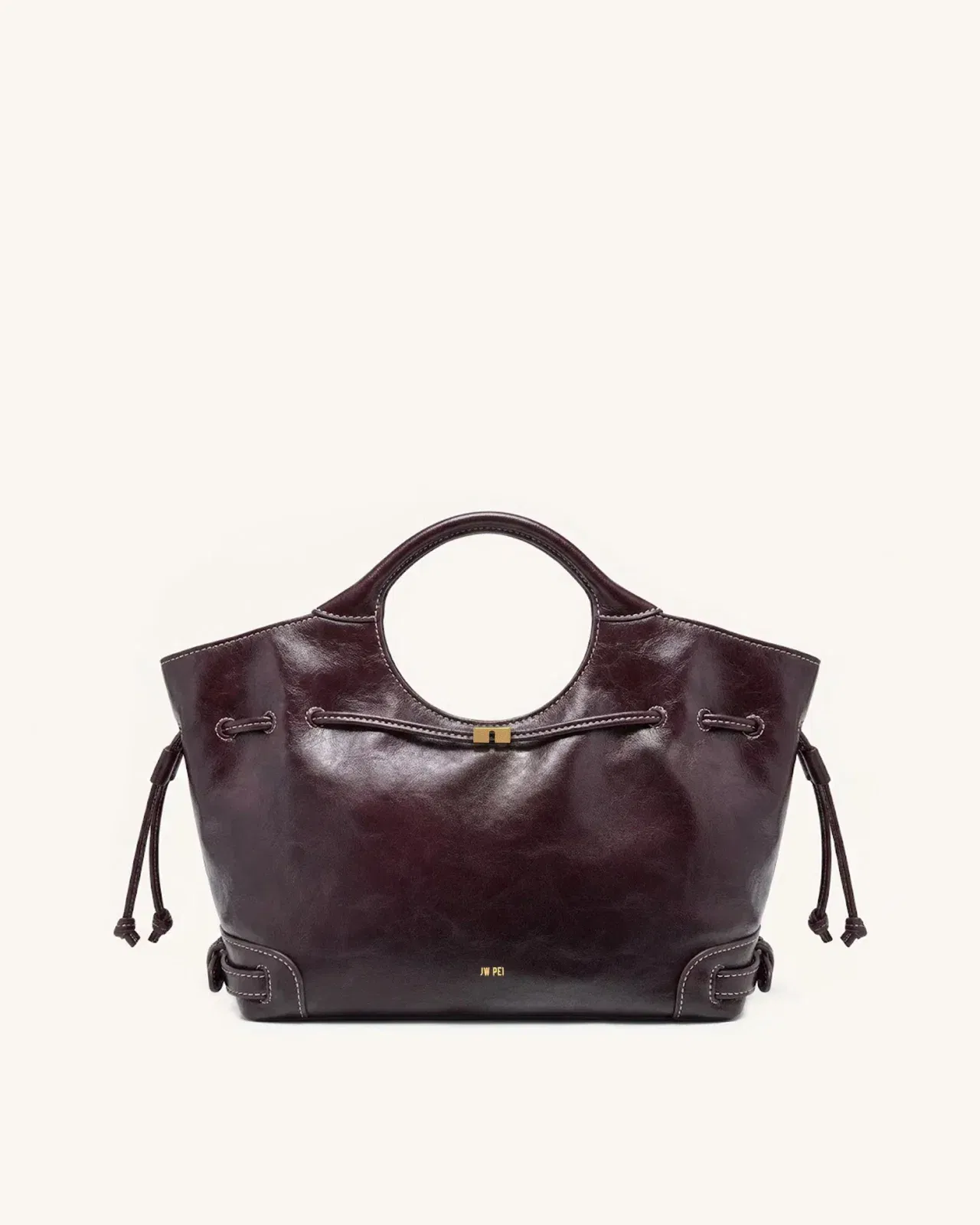 Jw Pei Virelle Waxed Vegan Leather Drawstring Tote Bag Burgundy