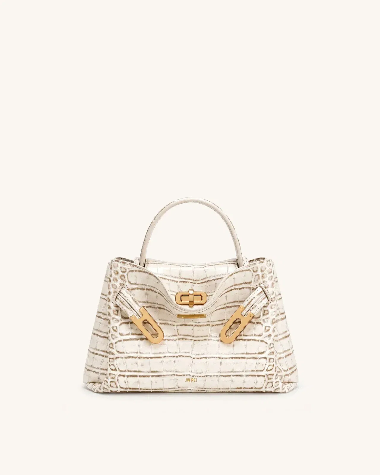 Jw Pei Rhea Small Double Buckle Shoulder Bag White Croc