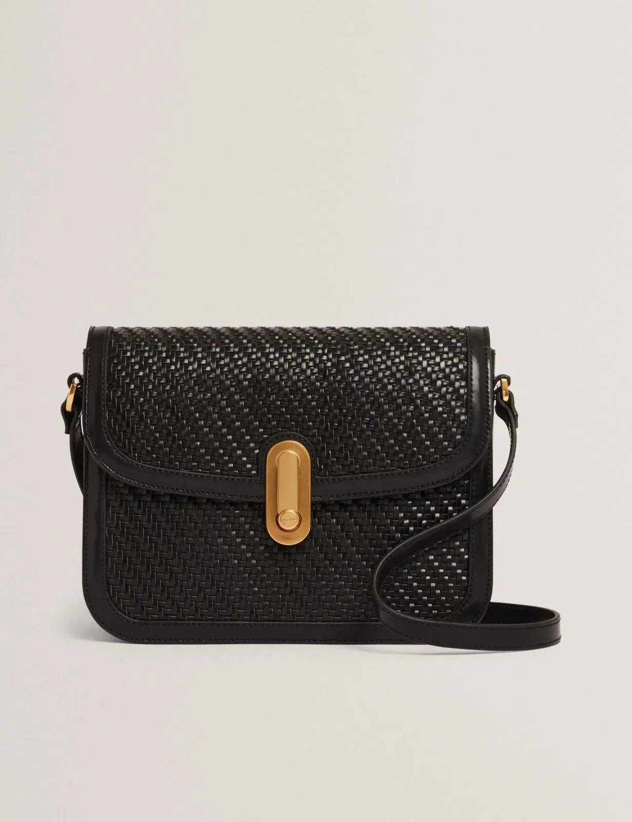 Ted Baker Warnerr Woven Leather Twist Lock Crossbody Bag Black Women's