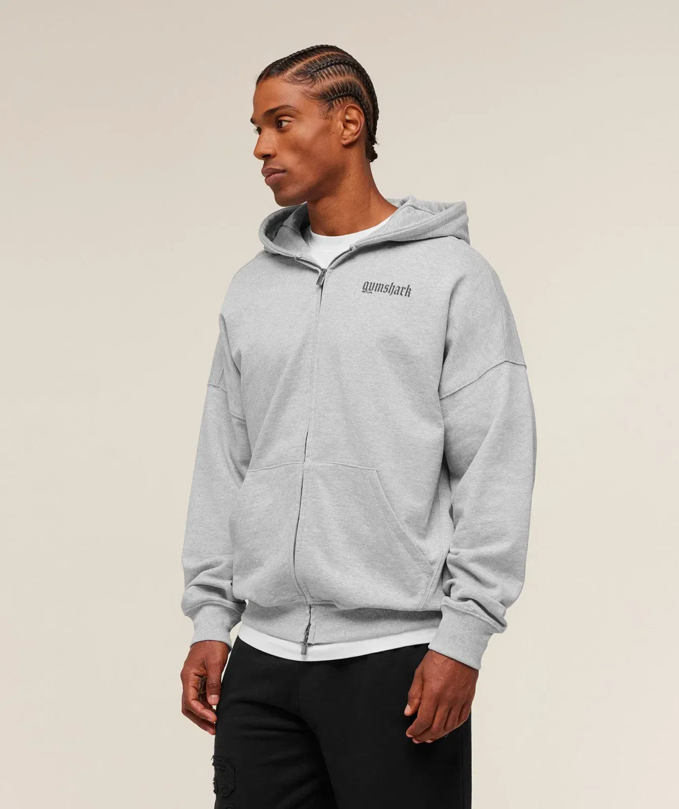 Gymshark Olde English Zip Up Hoodie Soft Grey Marl