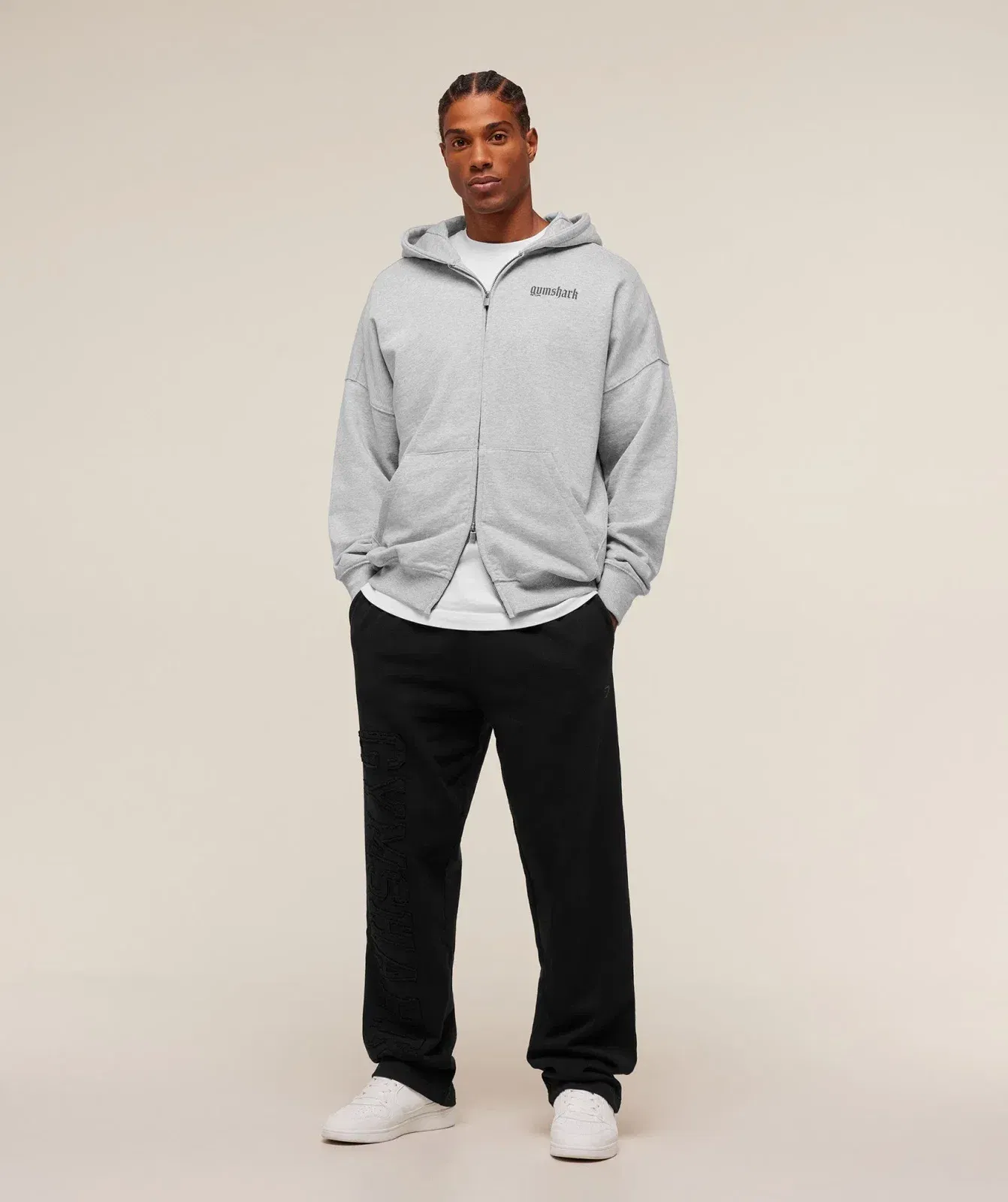 Gymshark Olde English Zip Up Hoodie Soft Grey Marl