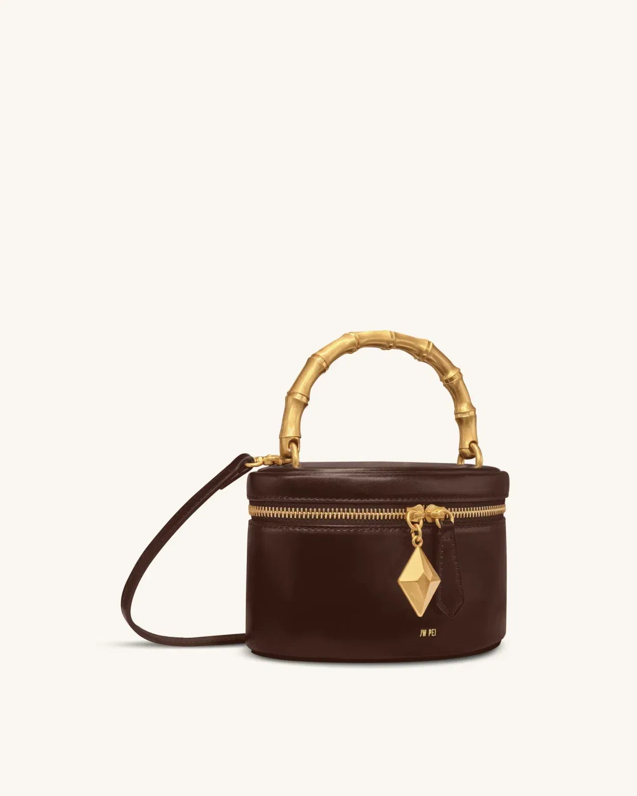 Jw Pei Natalie Metal Geometric Pendant Handle Bag Dark Brown