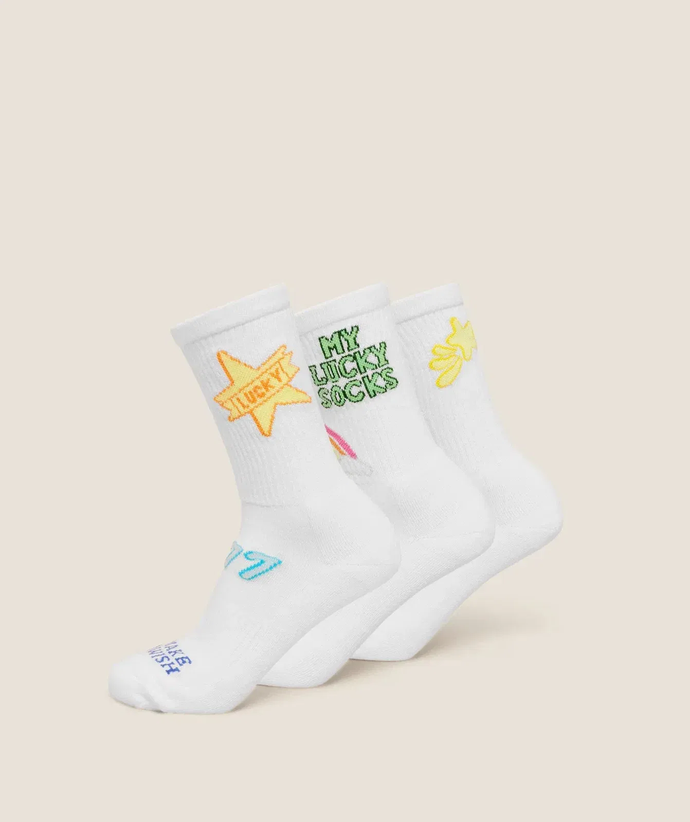 Women's Gymshark Lucky Graphic Crew Socks 3Pk White