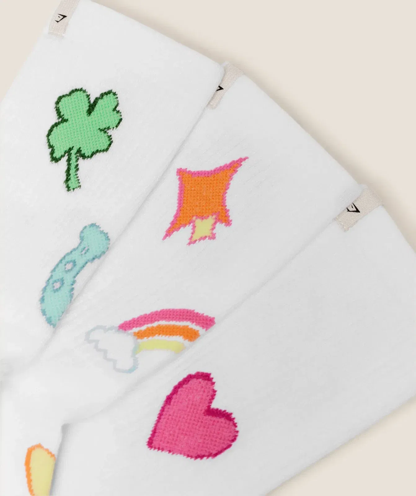 Women's Gymshark Lucky Graphic Crew Socks 3Pk White