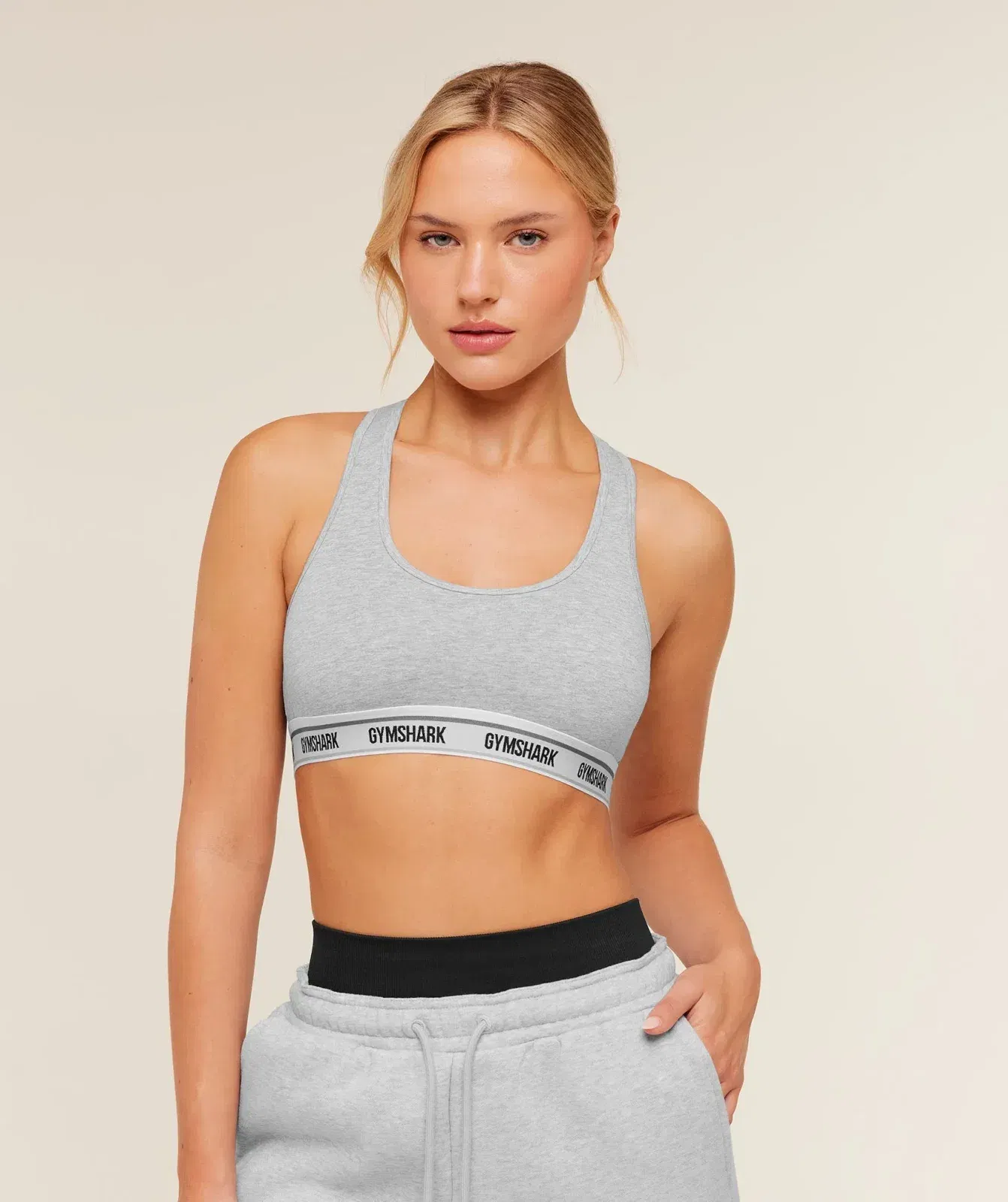 Women's Gymshark Elastic Branded Racerback Cotton Bralette Light Grey Core Marl