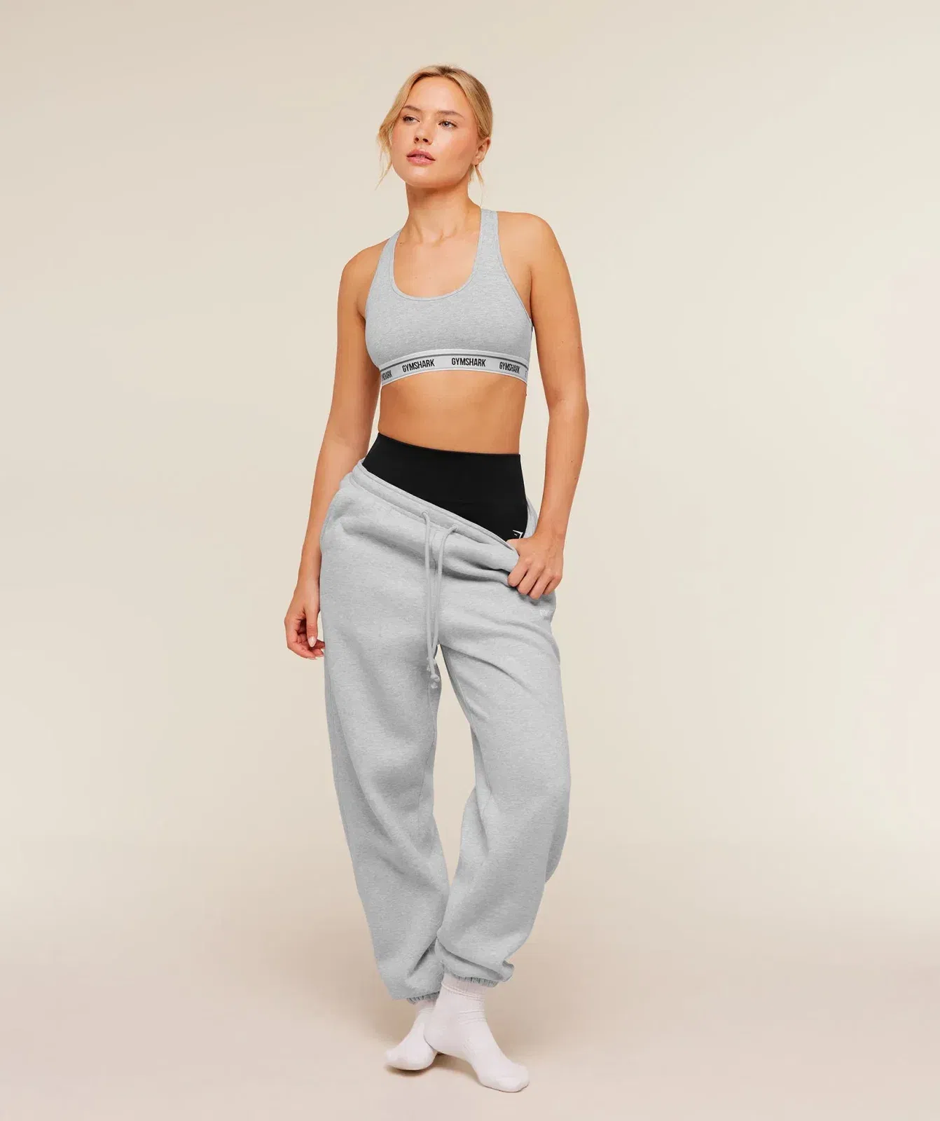 Women's Gymshark Elastic Branded Racerback Cotton Bralette Light Grey Core Marl