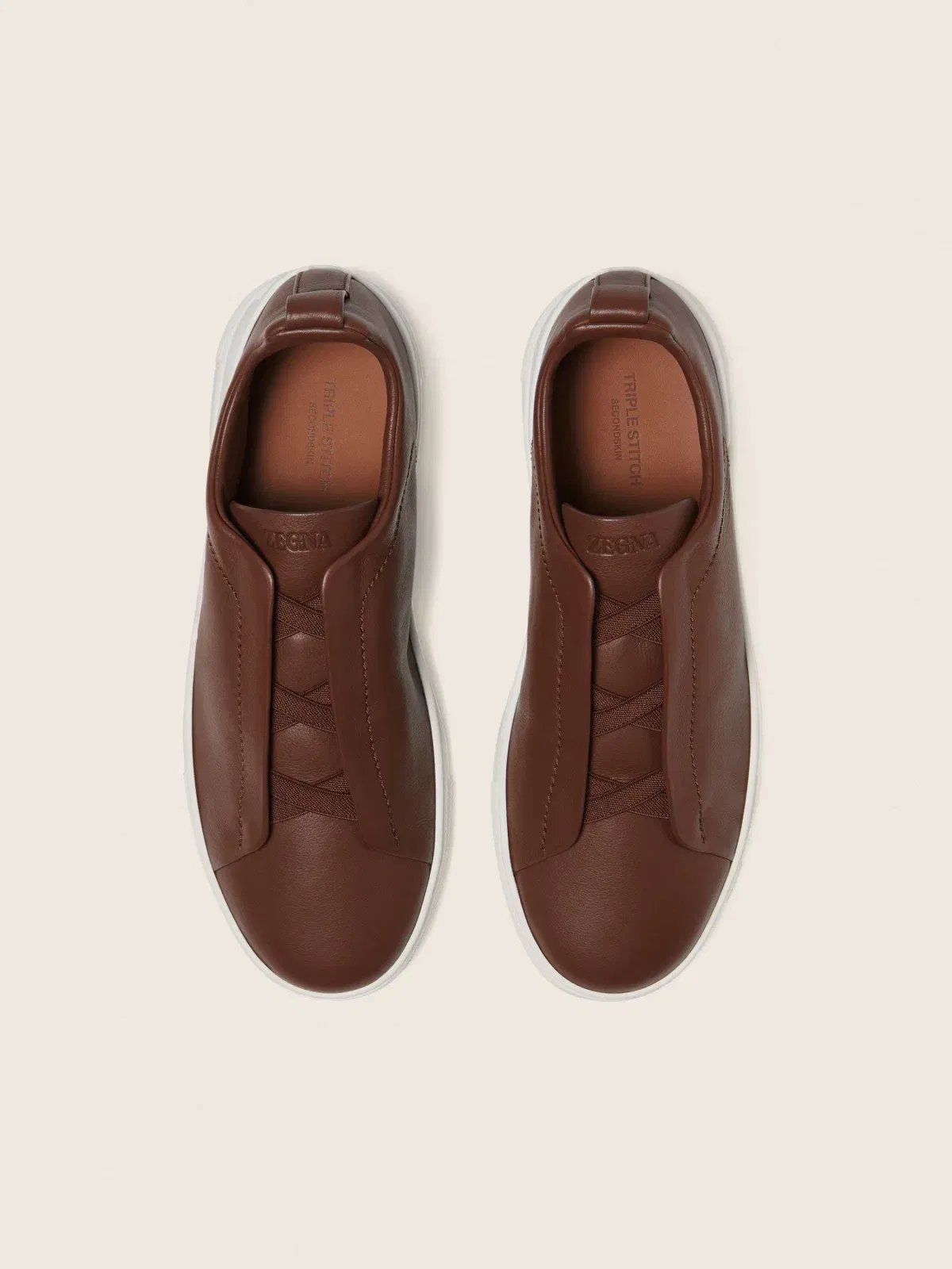 Zegna Almond Brown Triple Stitch Secondskin Sneakers