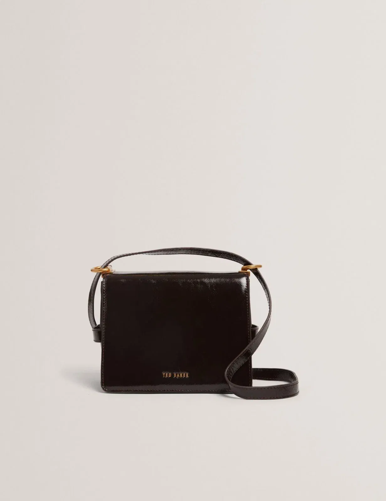 Ted Baker Ccamil Patent Leather Belted Detail Crossbody Bag Chocolate Women's