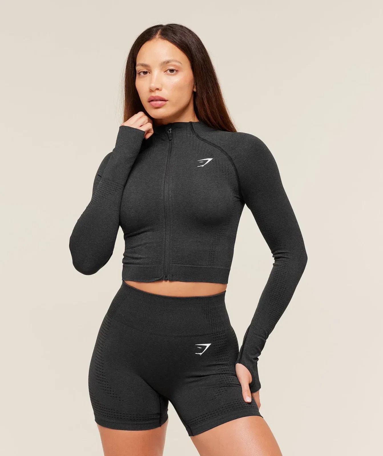 Women's Gymshark Vital Seamless Midi Zip 2.0 Pullover Black Marl