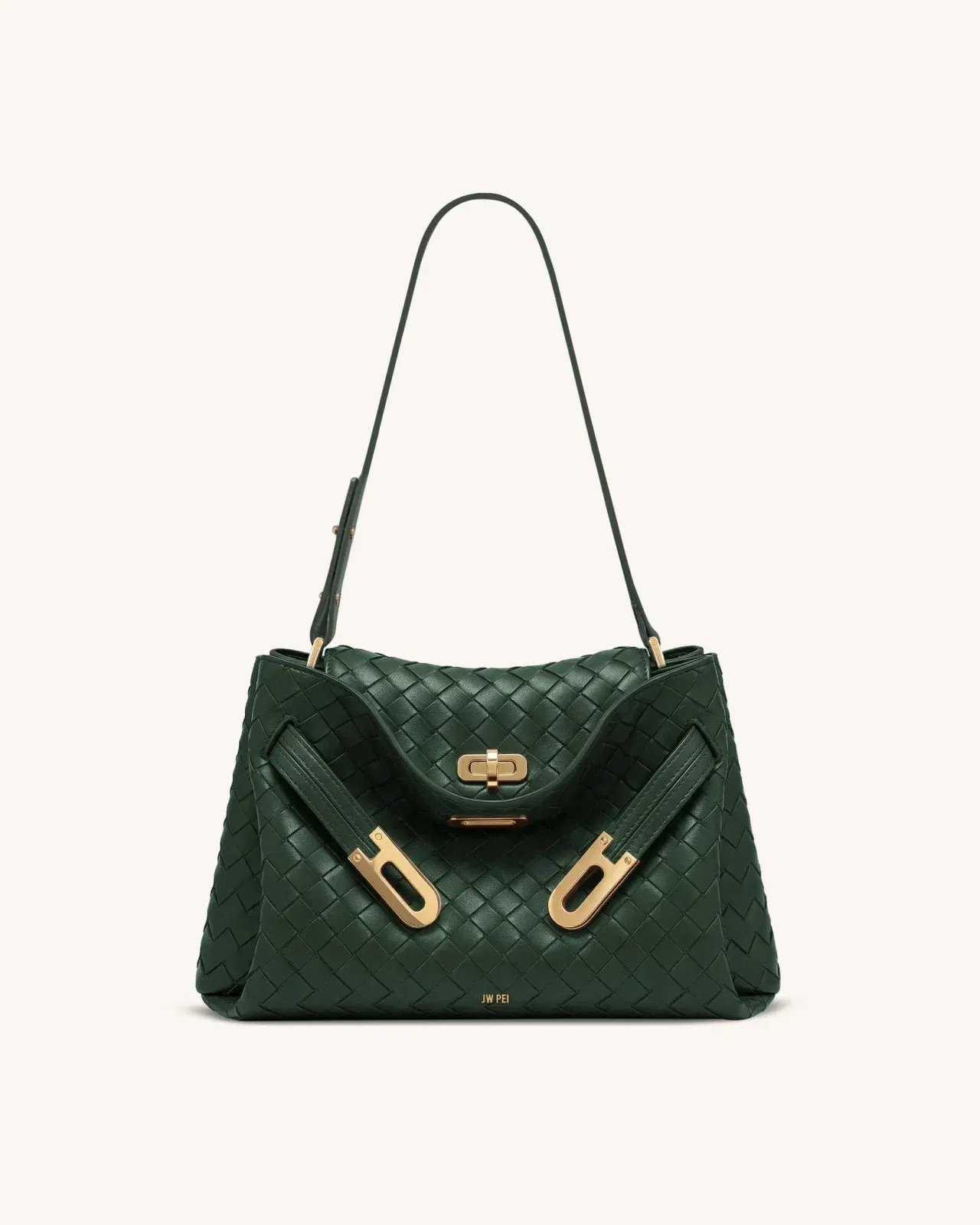 Jw Pei Rhea Woven Texture Double Buckle Shoulder Bag Teal