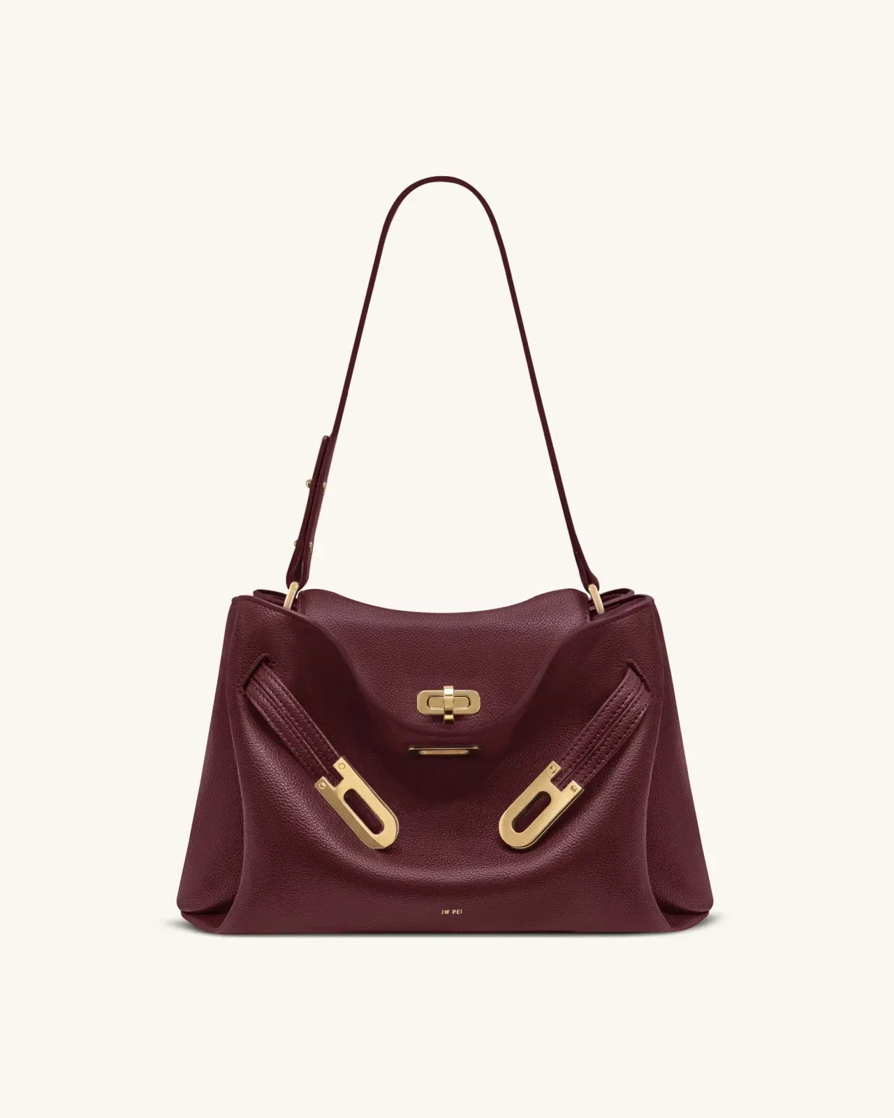 Jw Pei Rhea Pebbled Double Buckle Shoulder Bag Dark Burgundy