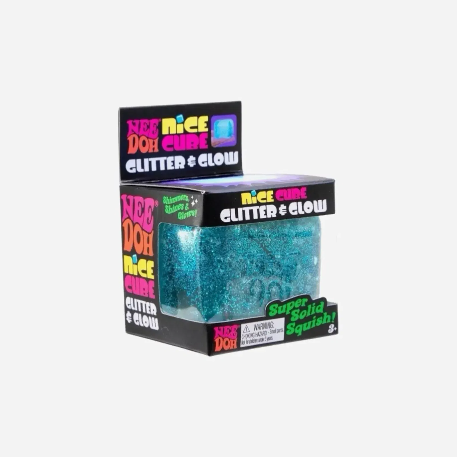 NeeDoh Nice Cube Glitter and Glow Squishy Fidget Toy Blue