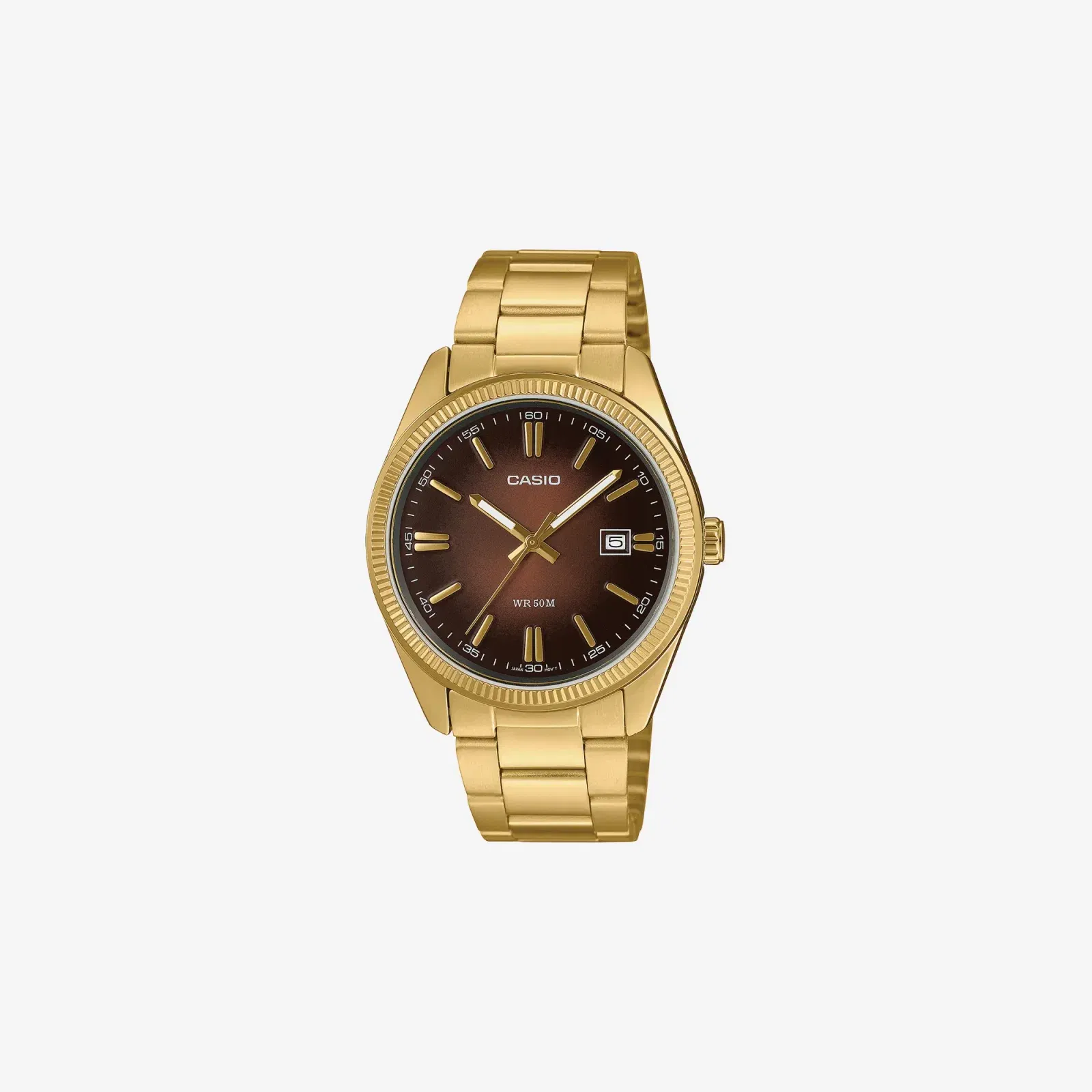 Casio Enticer MTP-1302PGC-5AVEF Quartz Brown Dial Analog Stainless Steel Watch