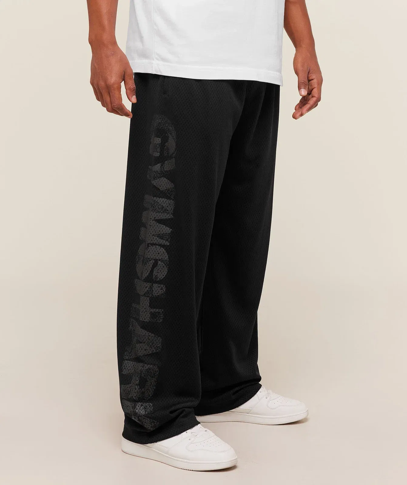 Gymshark Graphic Wordmark Mesh Wide Leg Pants Black