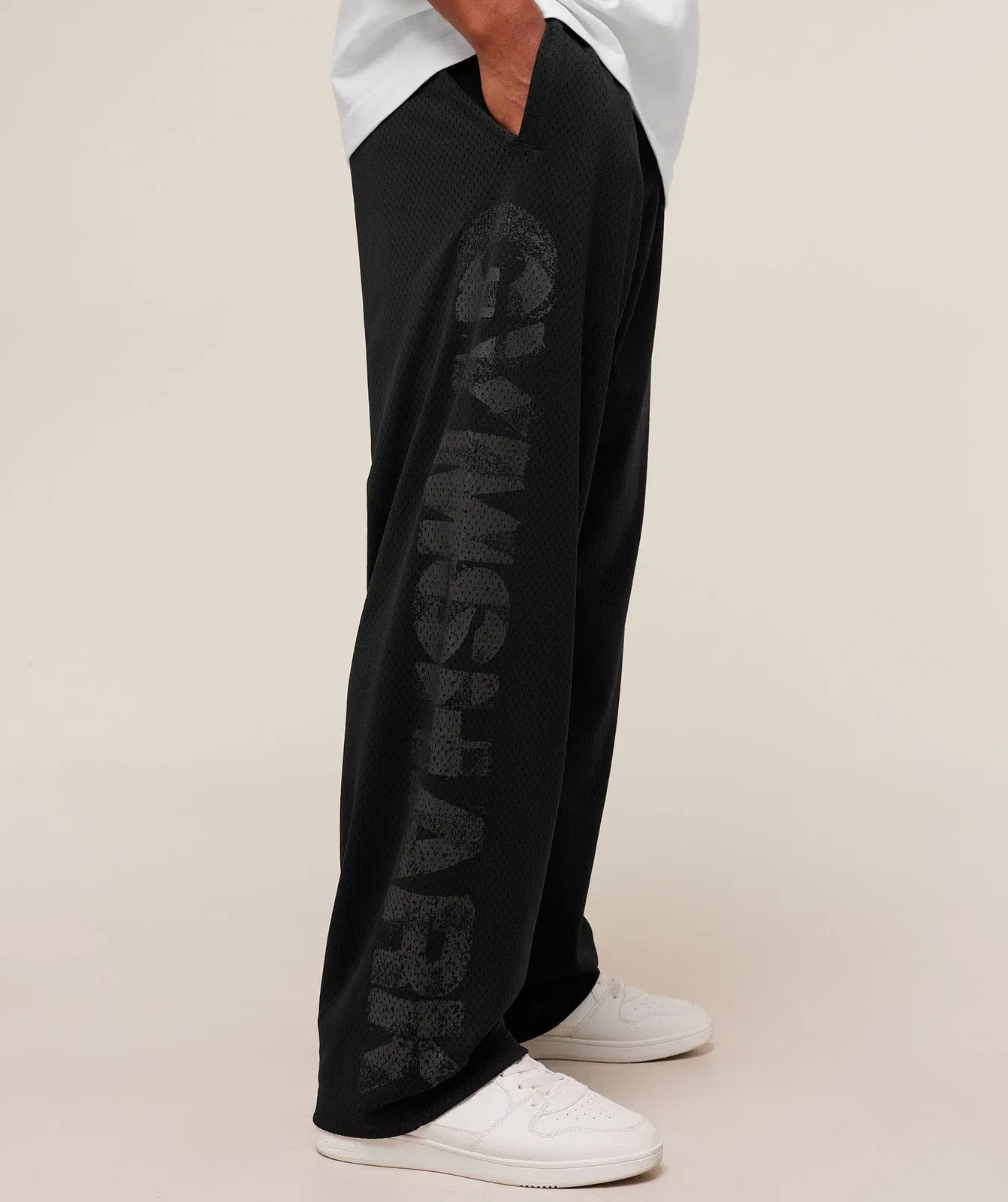 Gymshark Graphic Wordmark Mesh Wide Leg Pants Black