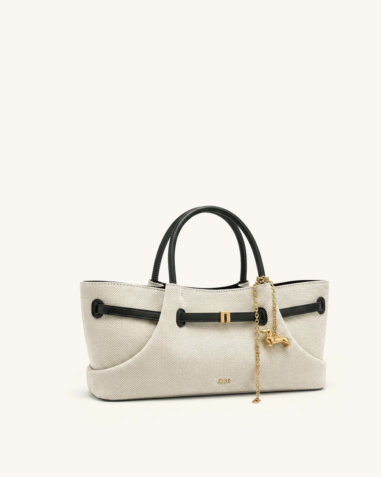 Maeve Dachshund Metal Charm Tote Bag - Ivory Croc