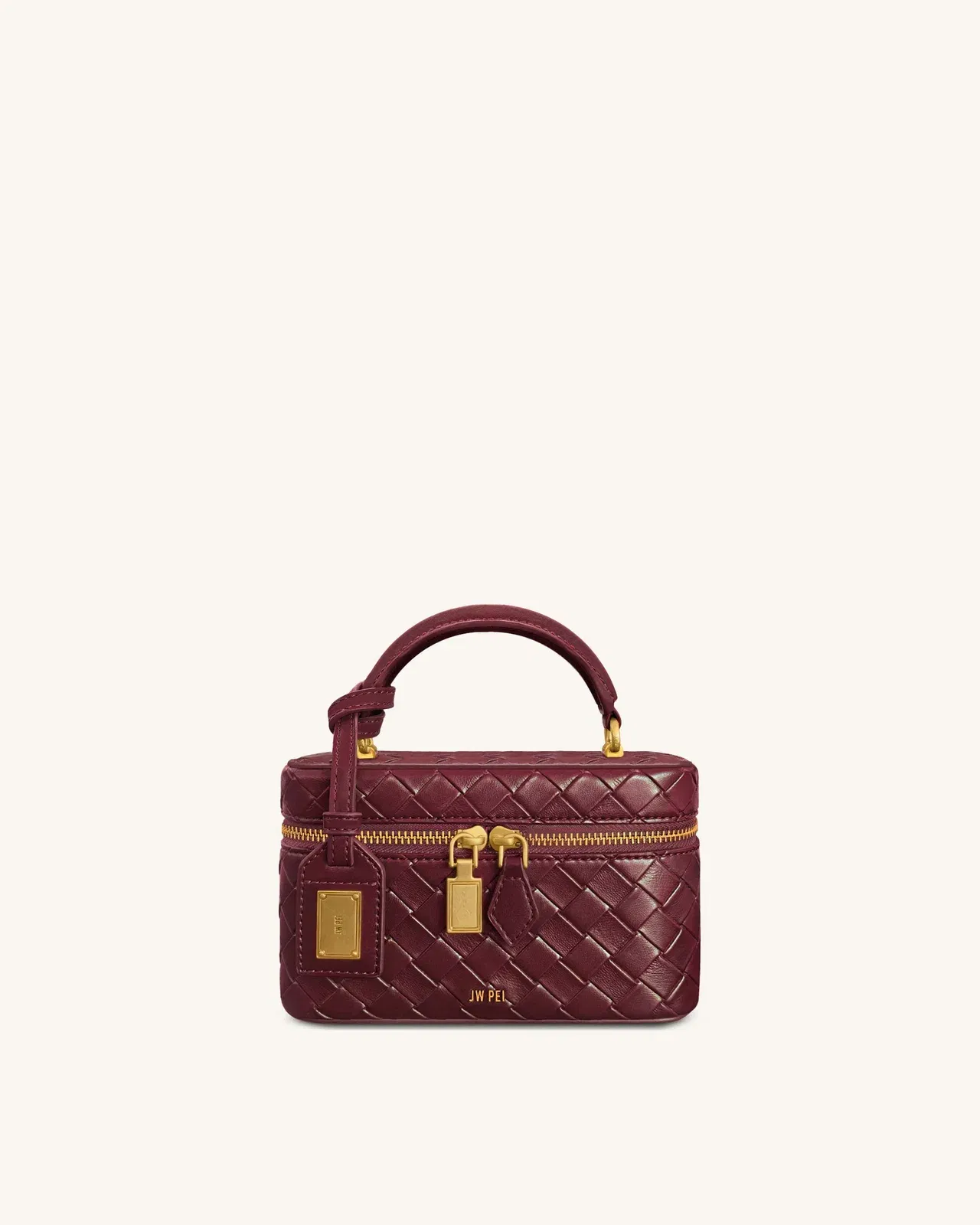 Jw Pei Cleo Woven Texture Box Shape Top Handle Bag Claret
