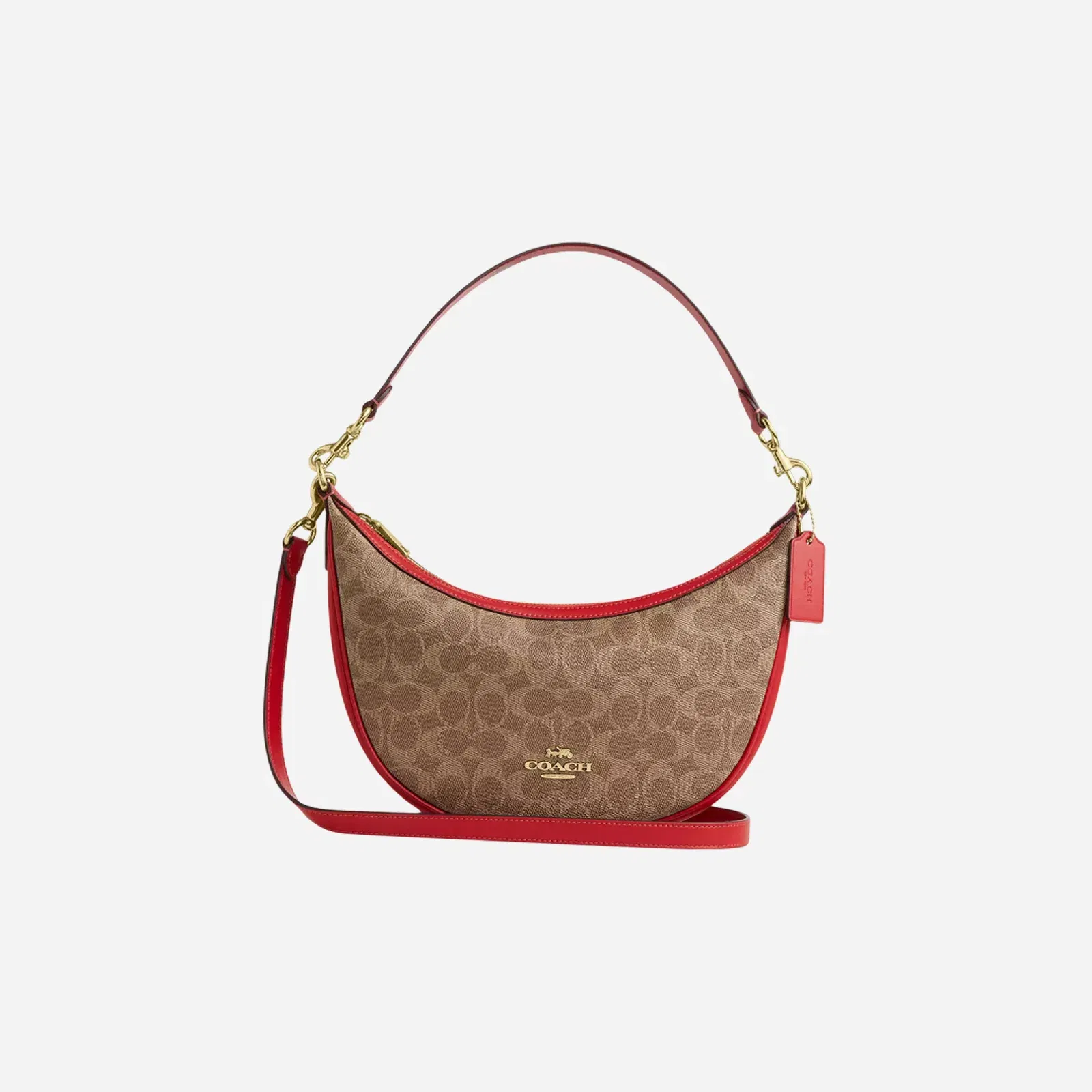 COACH Aria Shoulder Bag In Signature Canvas Gold/Tan/Carnation