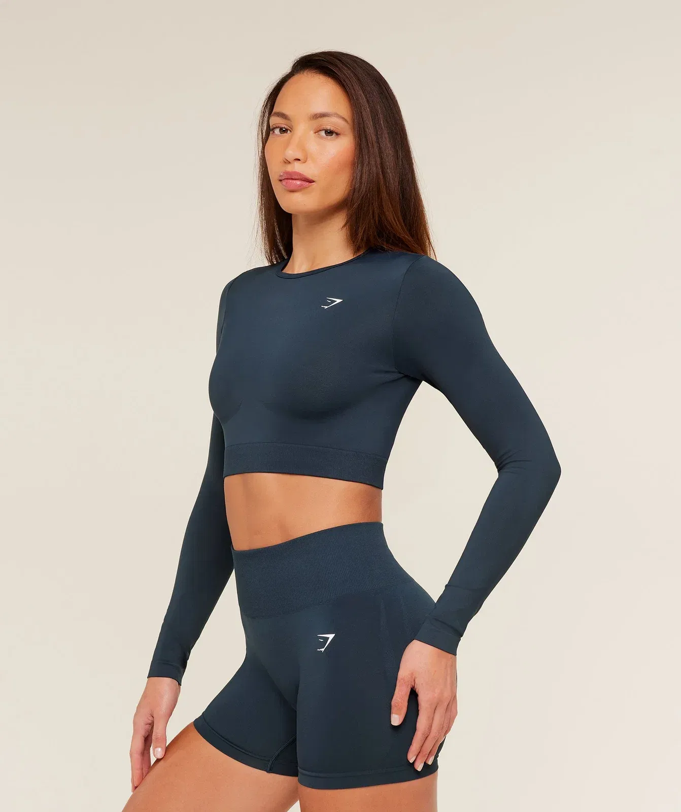 Gymshark Everyday Seamless Long Sleeve Crop Top - Navy