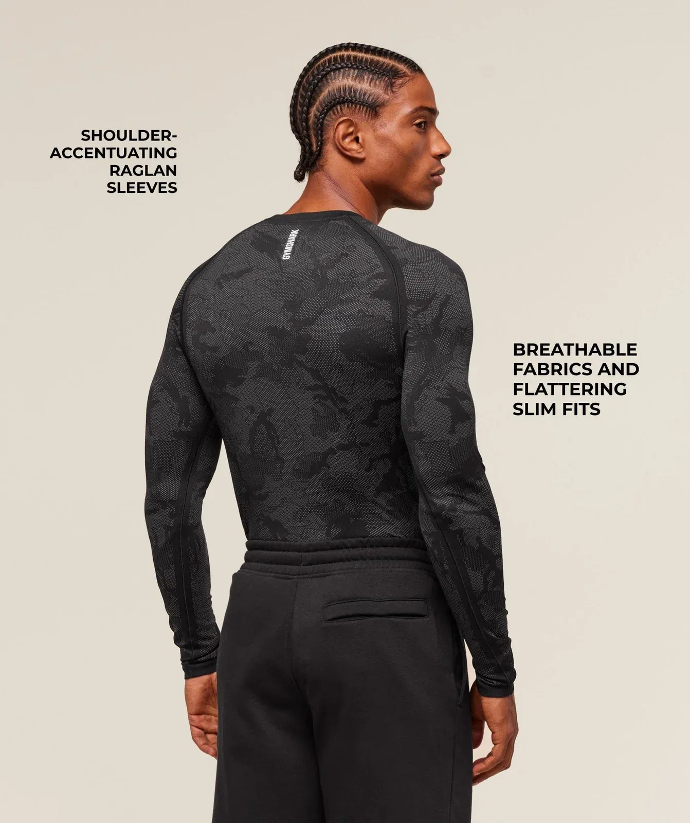 Gymshark Geo Seamless Long Sleeve T-Shirt - Black/Charcoal Grey