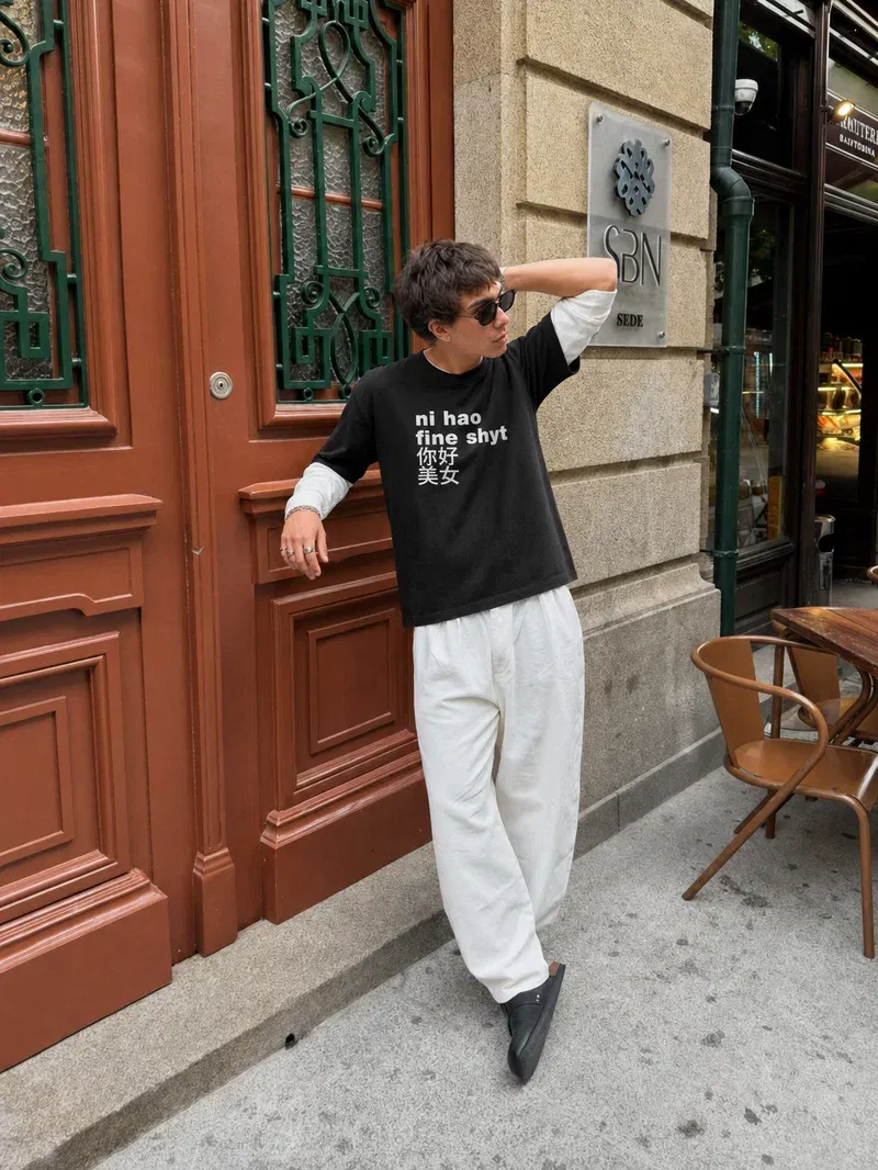 Forfksake Ni Hao Double Layered T-Shirt Black