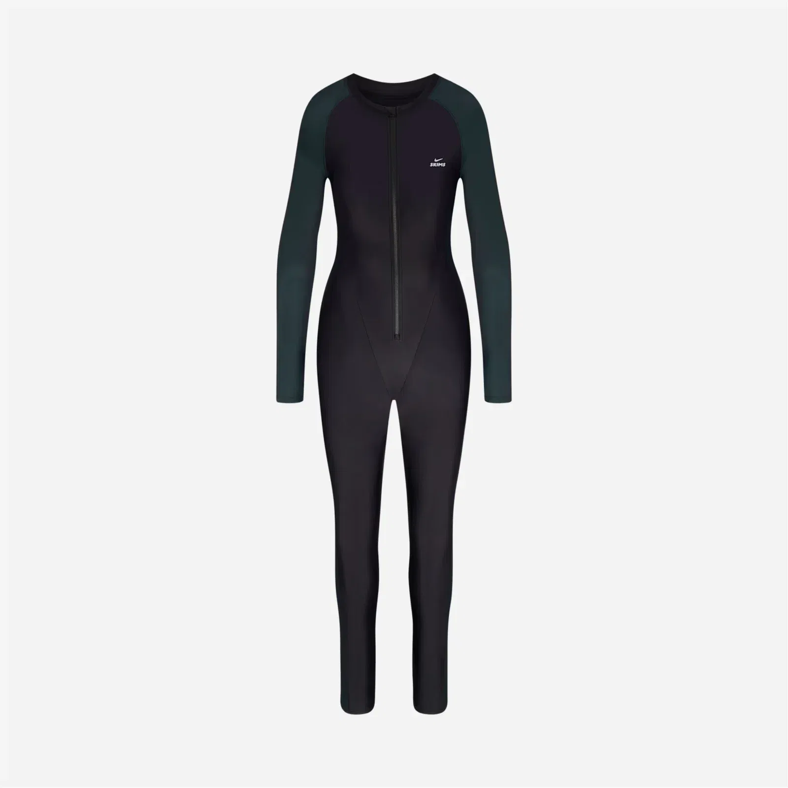 Nike X Skims Shine Zip-Front Long Bodysuit Obsidian Dark Teal