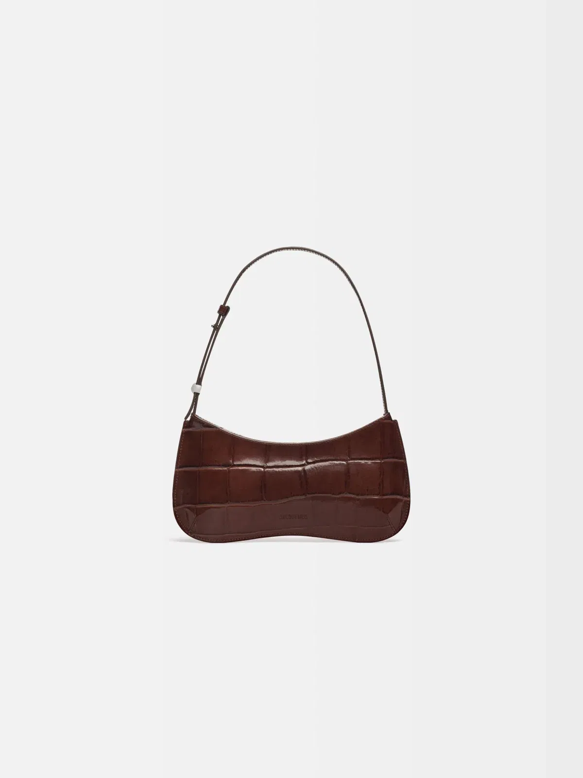 Jacquemus The Bisou Structured Handbag In Crocodile-Embossed Leather Midnight Brown