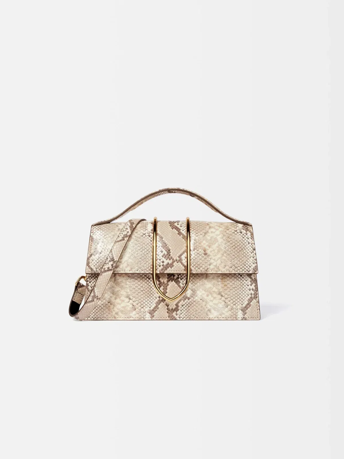 Jacquemus The Large Bambino Structured Shoulder Bag In Python-Embossed Goatskin Leather Beige