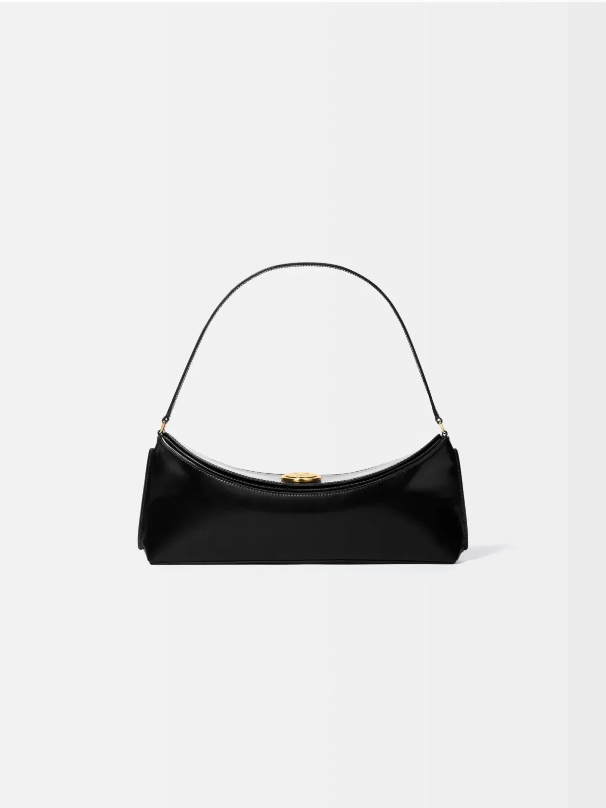 Jacquemus The Ovalo Clutch Shoulder Bag In Glazed Leather Black