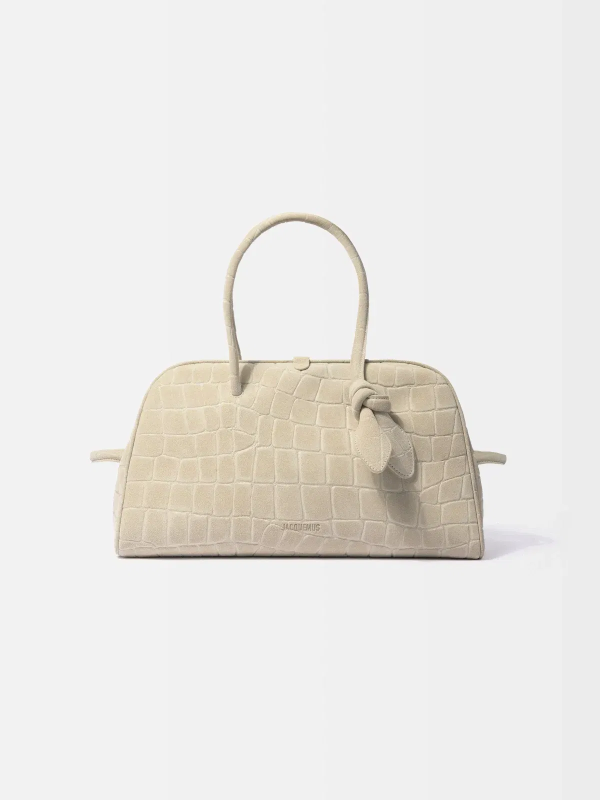 Jacquemus The Turismo Bowling Bag In Crocodile-Embossed Suede Ivory