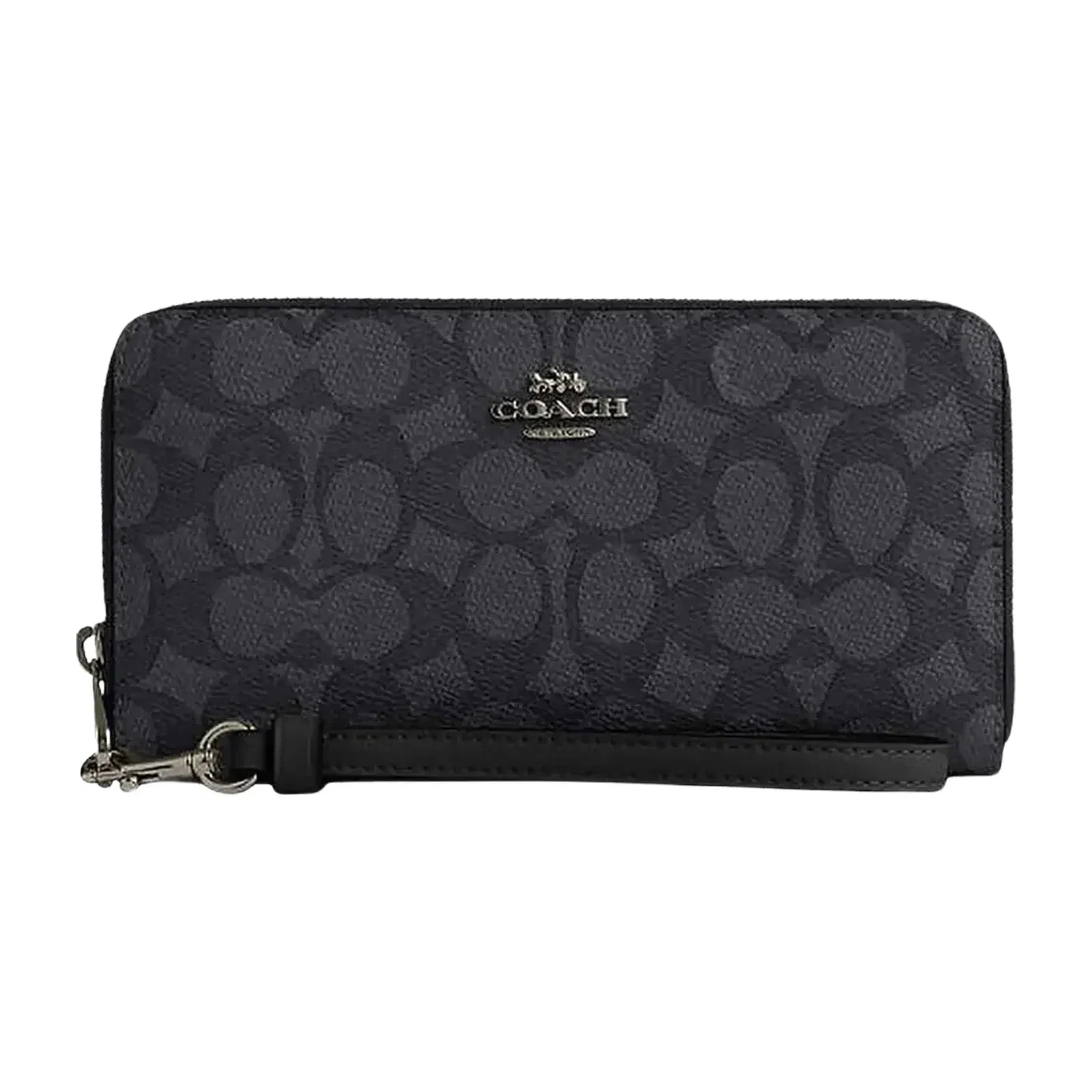 Coach Long Zip Around Wallet In Signature Canvas Signature Canvas-Gunmetal-Charcoal-Black