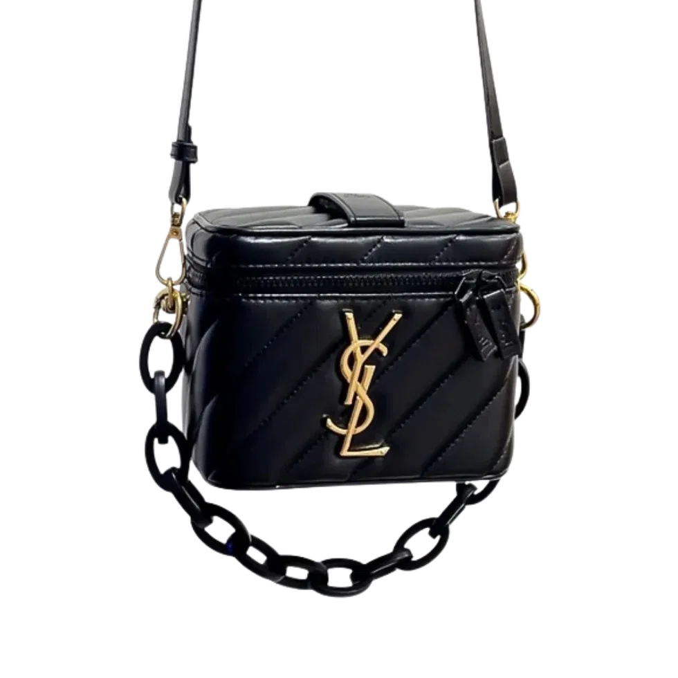 YSL Rectangular Quilted Cosmetic Bag - Gold Logo
