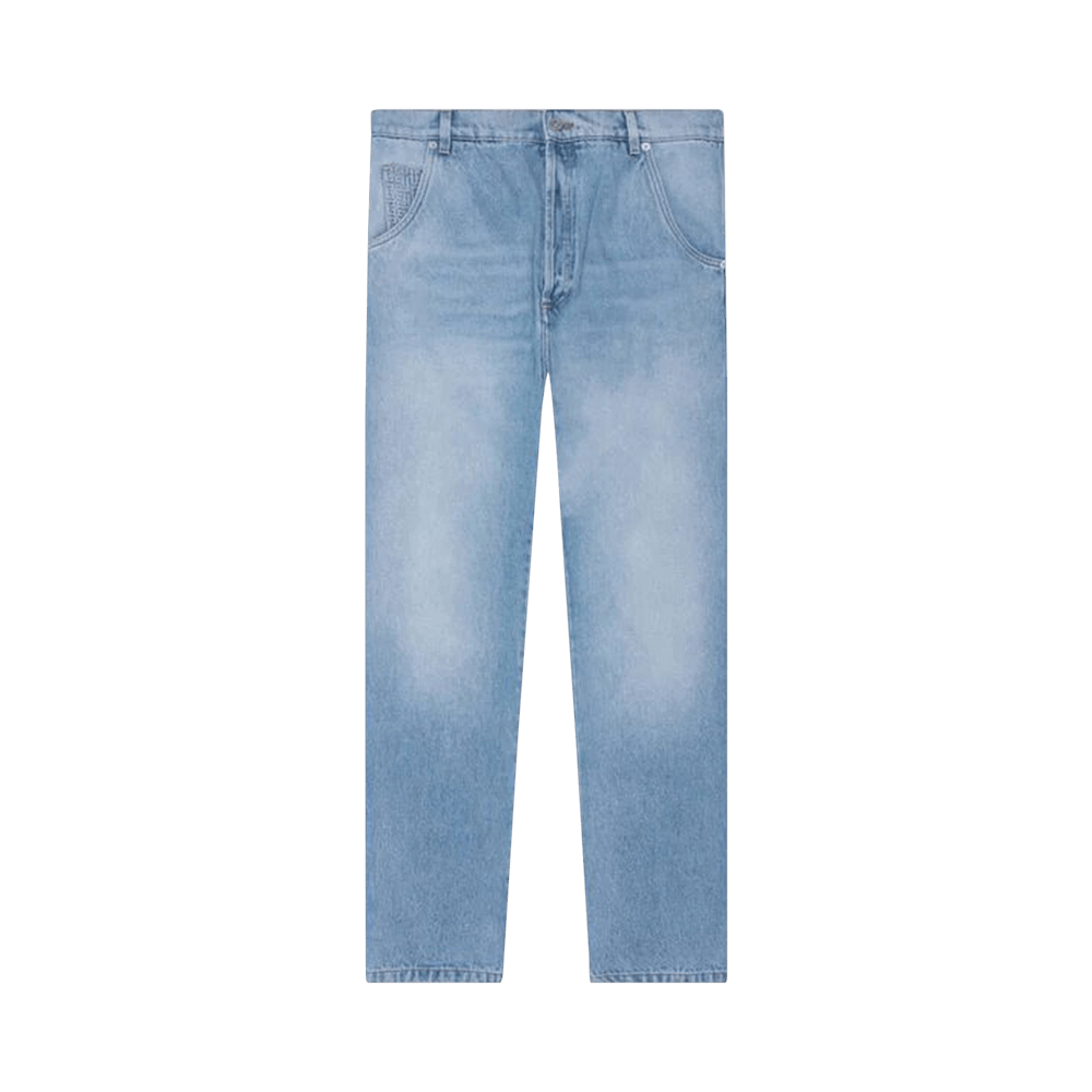 Balmain Straight Monogram Denim Pants Blue