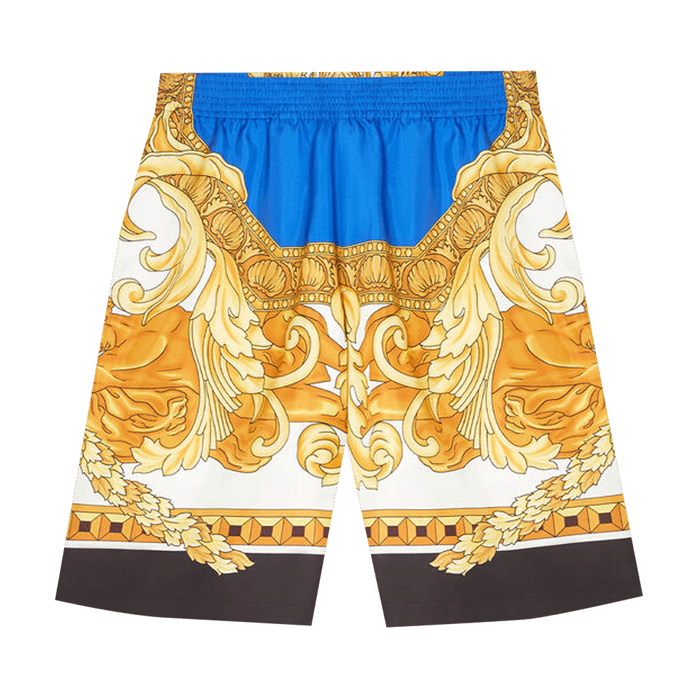 Versace Renaissance Print Silk Shorts Blue/Gold
