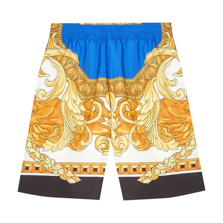 Versace Renaissance Print Silk Shorts Blue/Gold