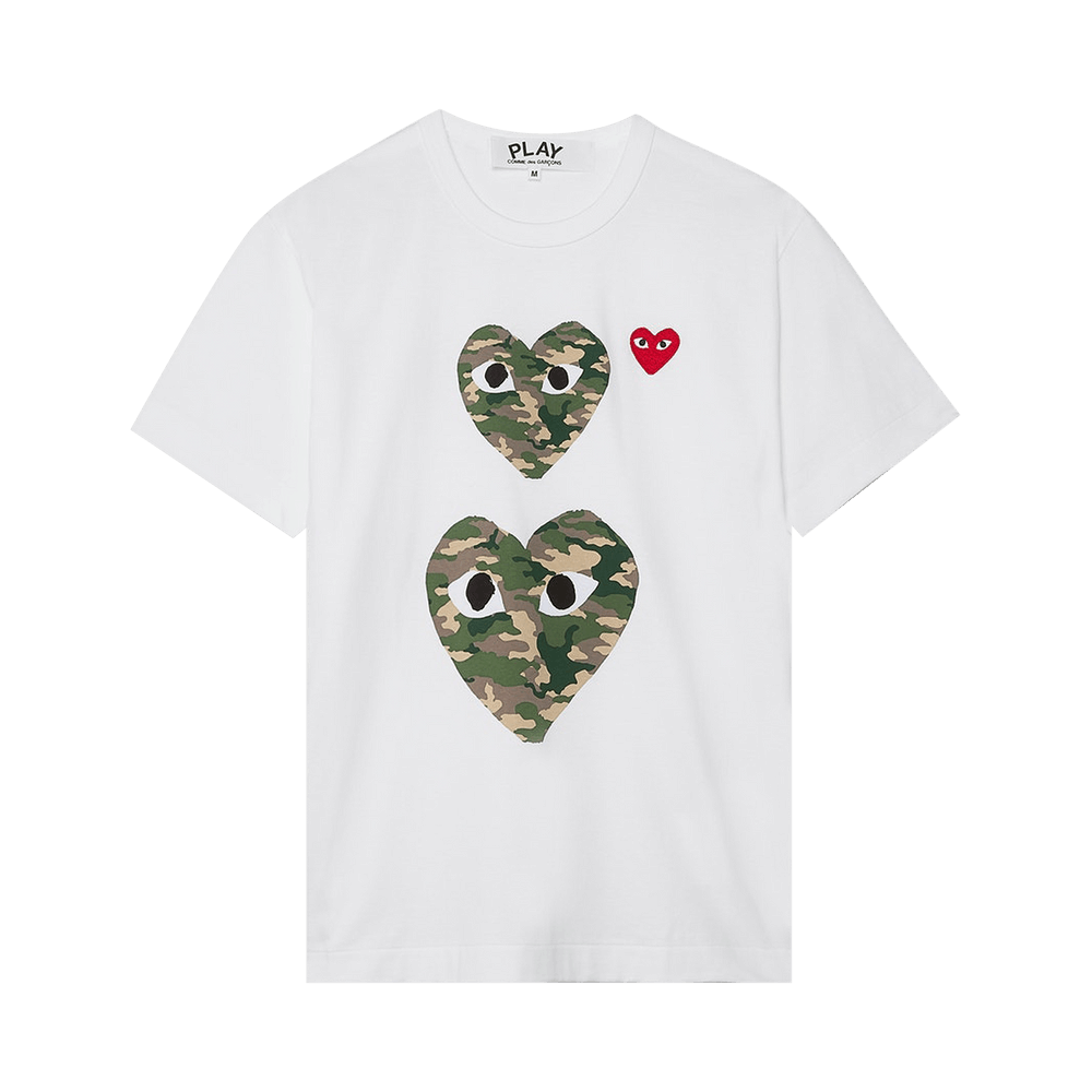 Comme Des Garcons Play Camouflage Double Heart T-Shirt White