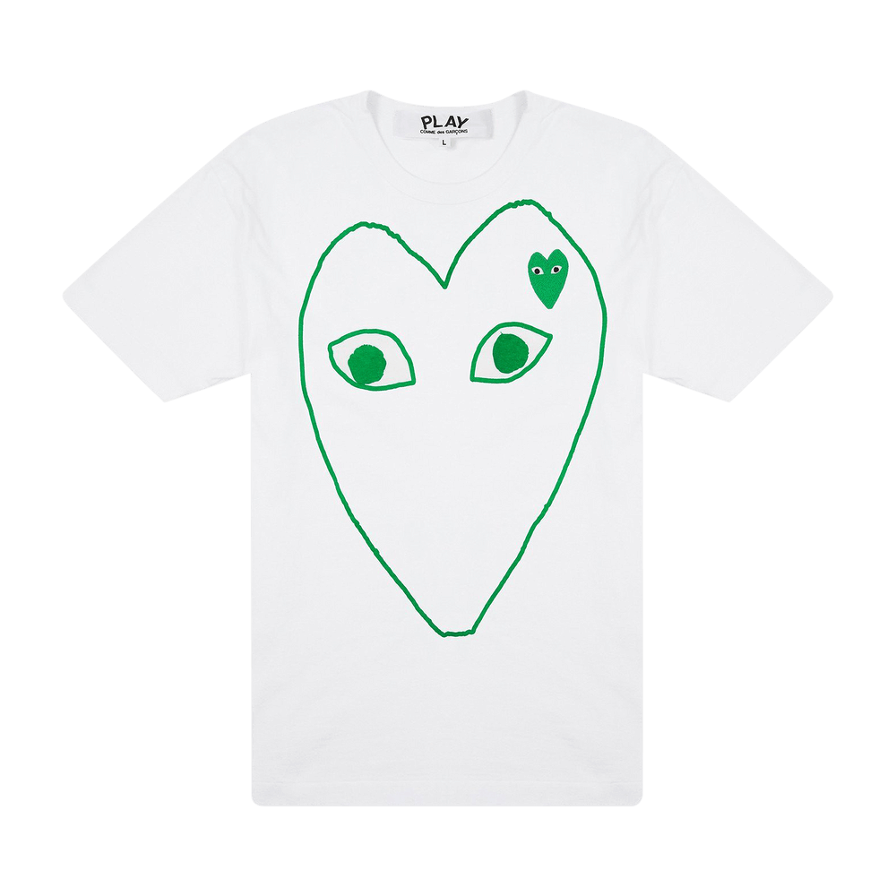 Comme Des Garcons Play Green Emblem Outline T-Shirt White