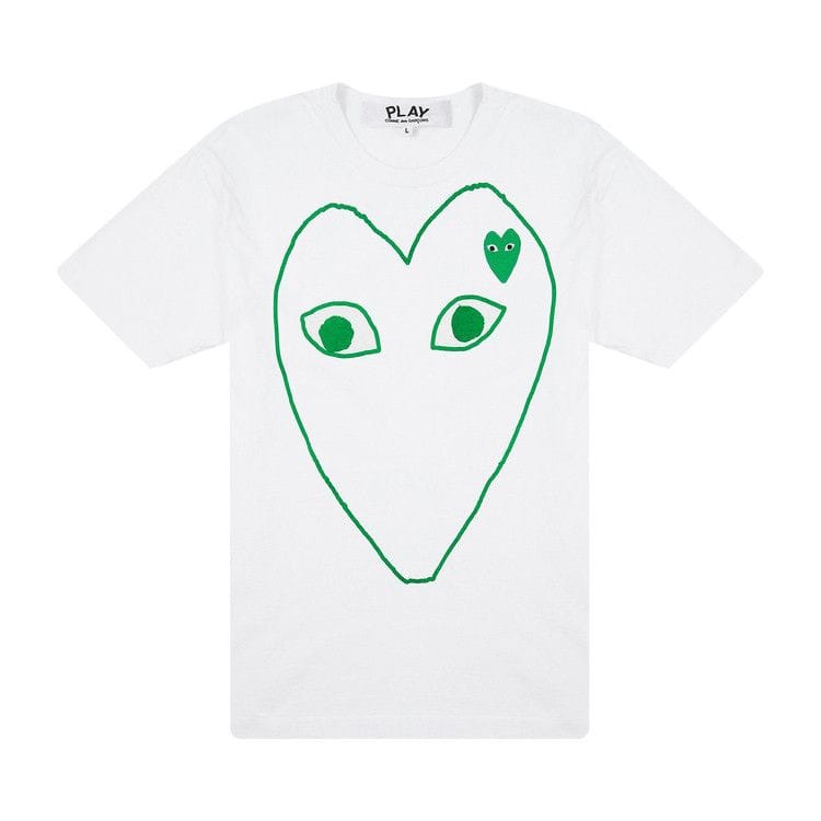Comme Des Garcons Play Green Emblem Outline T-Shirt White