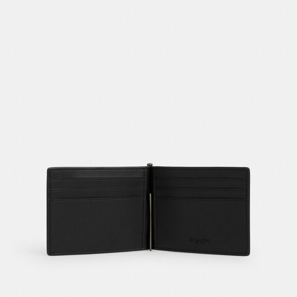 Coach Slim Money Clip Billfold Wallet In Signature Canvas Gunmetal Charcoal Black