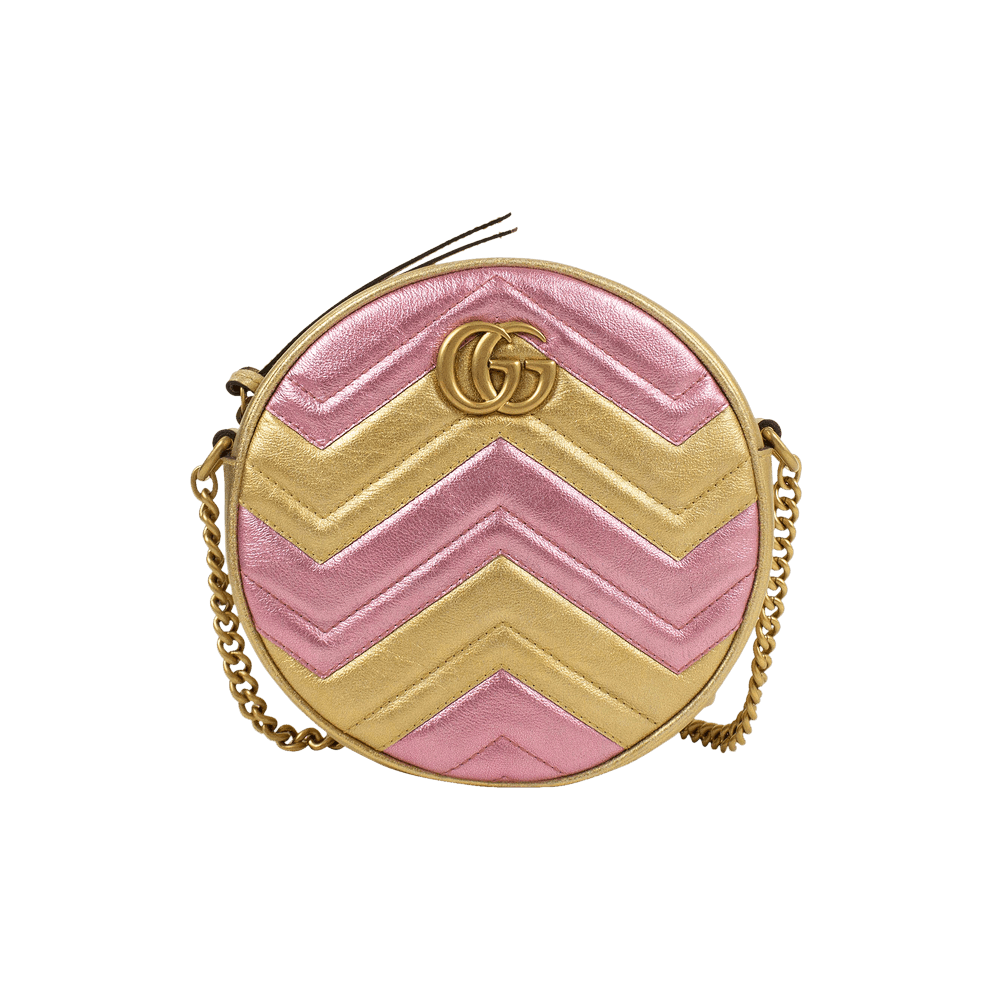 Gucci GG Marmont Mini Round Shoulder Bag Gold/Pink