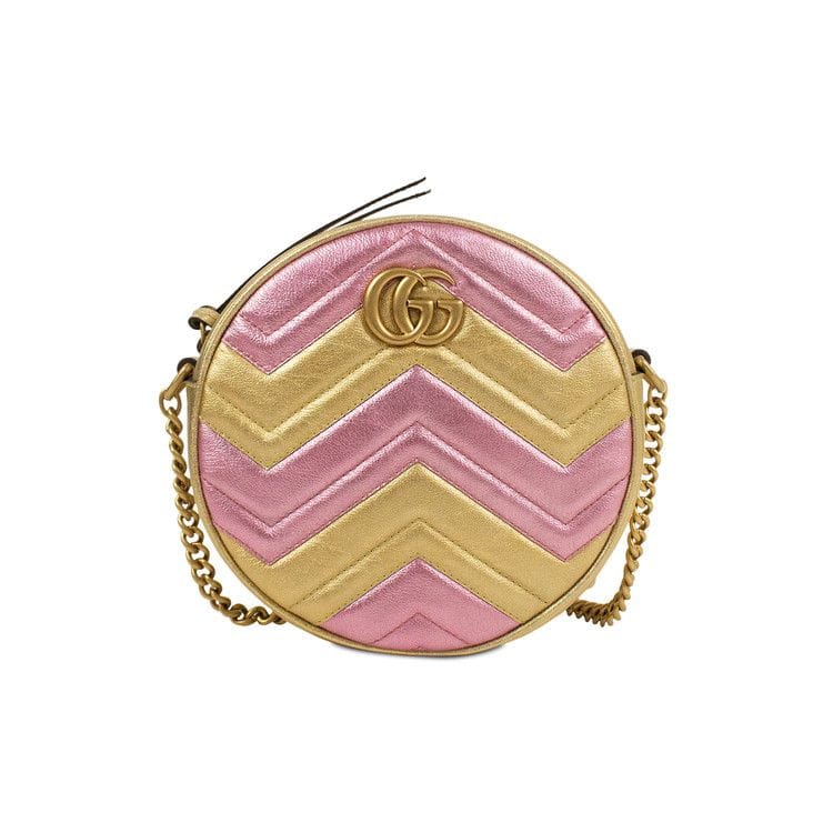 Gucci GG Marmont Mini Round Shoulder Bag Gold/Pink
