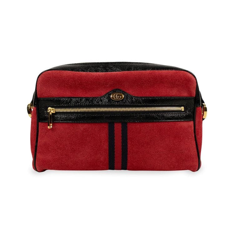 Gucci Red Suede With Black Patent Leather Retro Ophidia Shoulder Bag Red