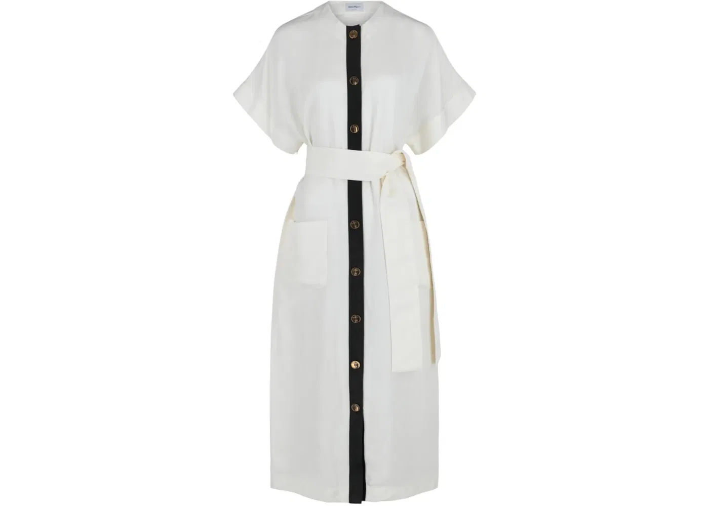 Ferragamo Shorts-Sleeve Belted Maxi Dress White