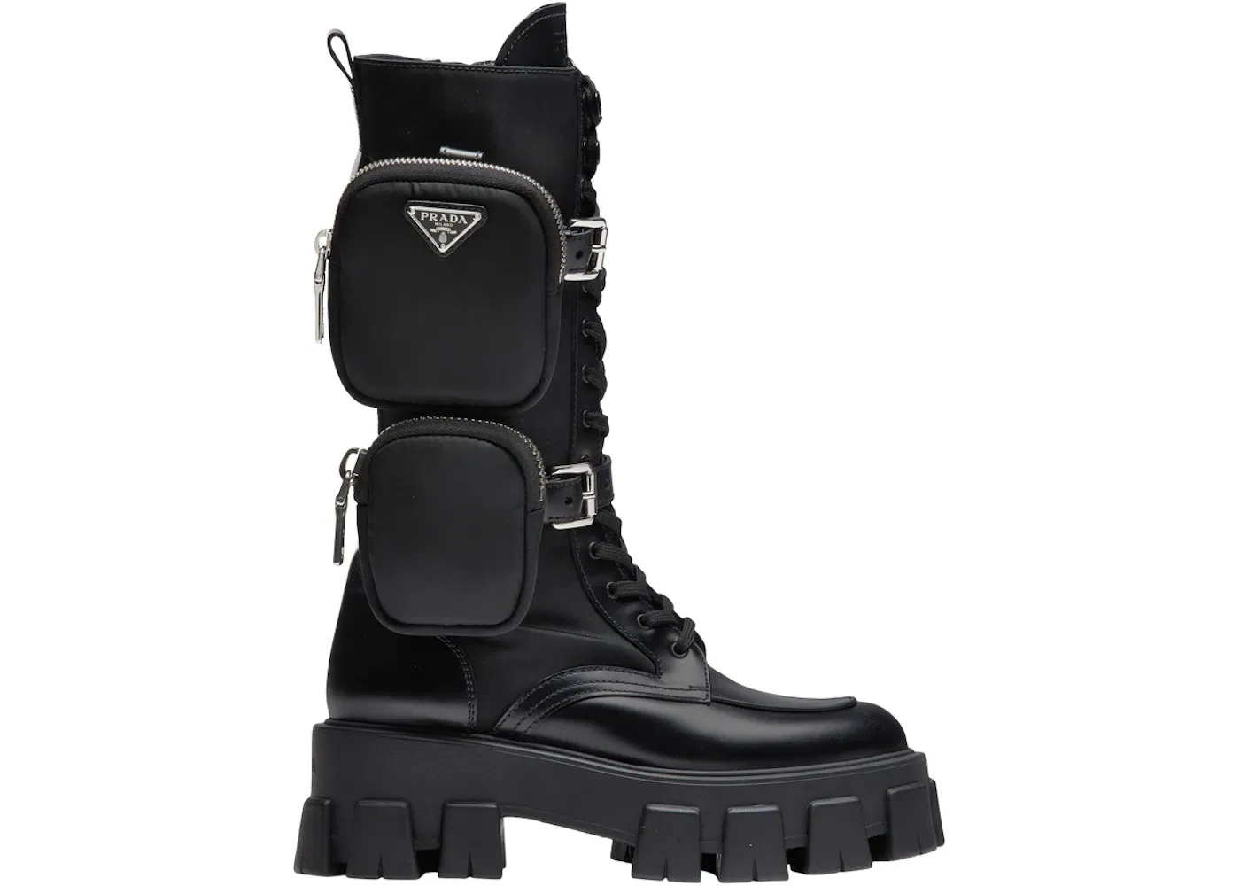 Prada Monolith 55mm Pouch Tall Boots Black Leather