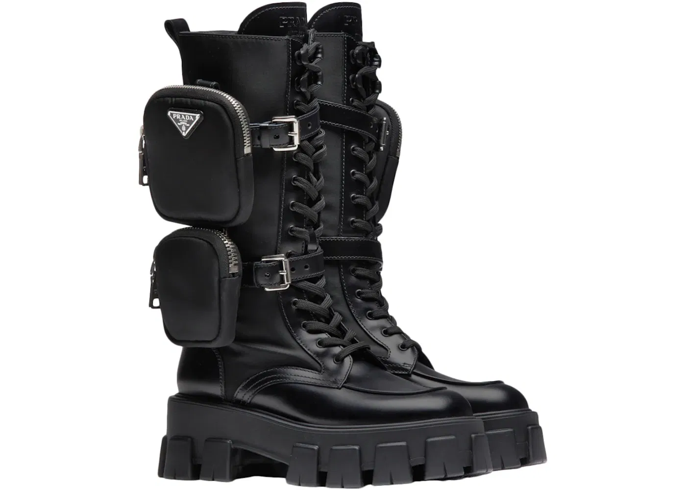 Prada Monolith 55mm Pouch Tall Boots Black Leather