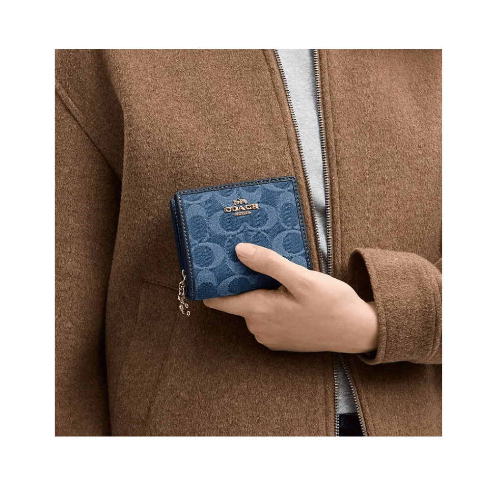Coach Snap Wallet In Signature Denim Indigo