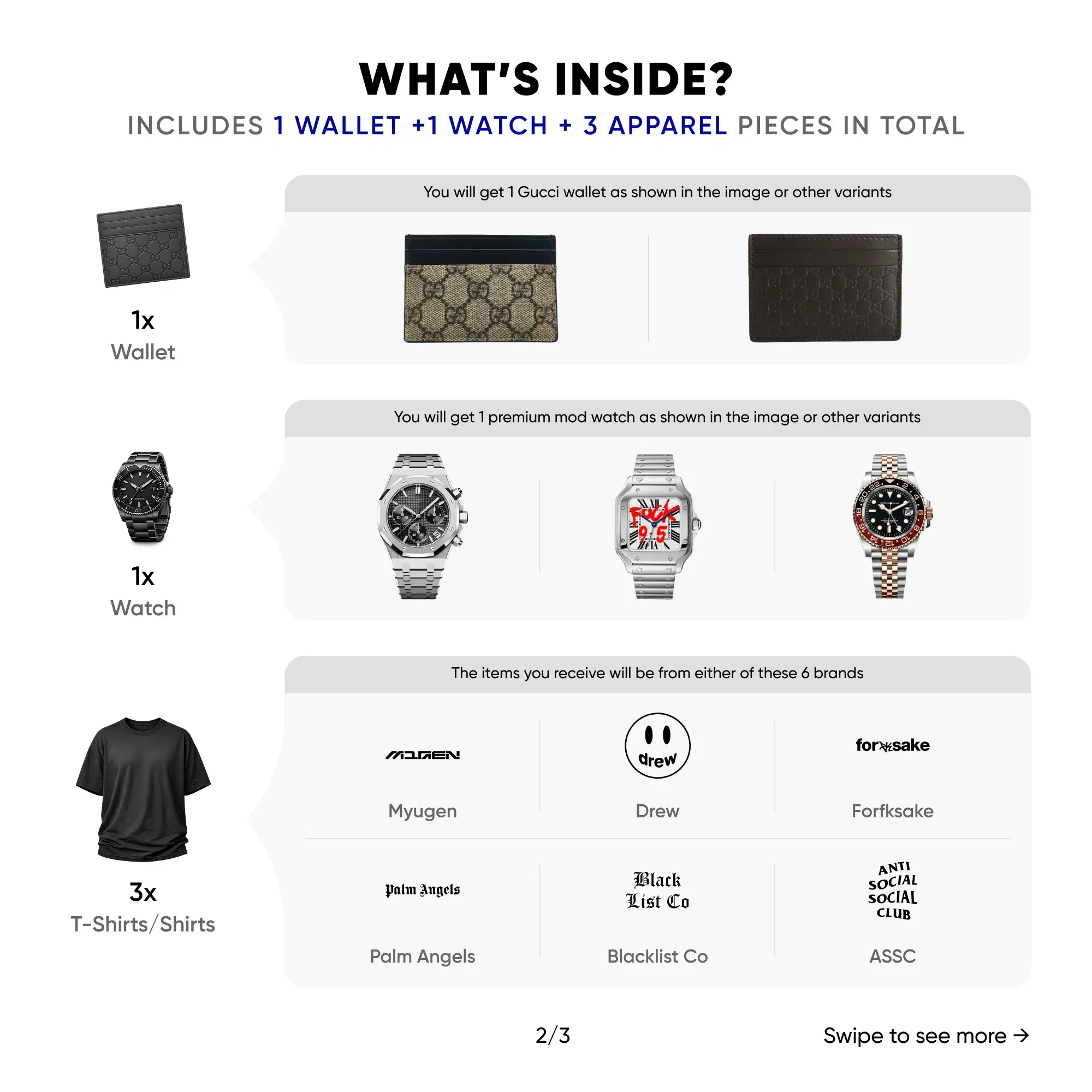 Mystery Box - The One (Worth ₹70,000) (For Him) [Gucci Wallet + Seiko Mod Watch + 3 Global Hype Apparel Pieces Inside]