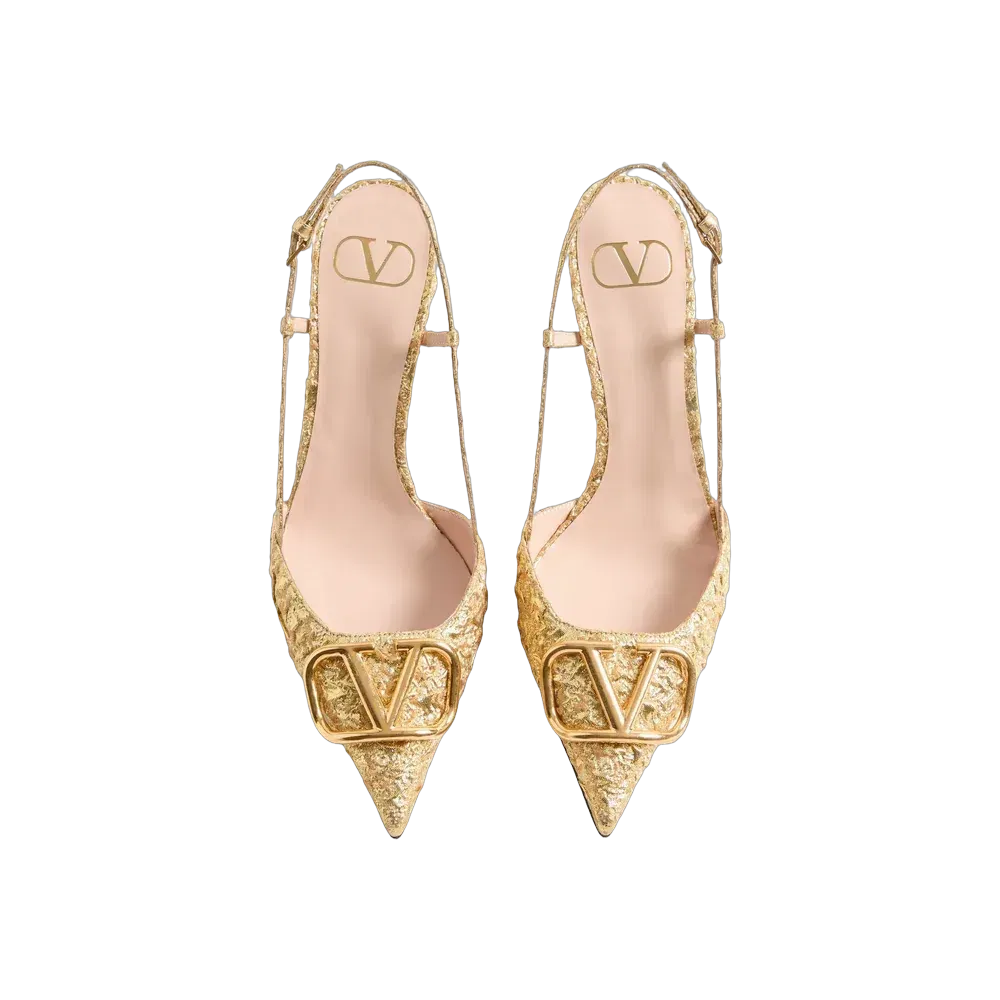 Valentino VLogo Signature Slingback Pumps In Cloqué Jacquard Fabric 80mm Gold